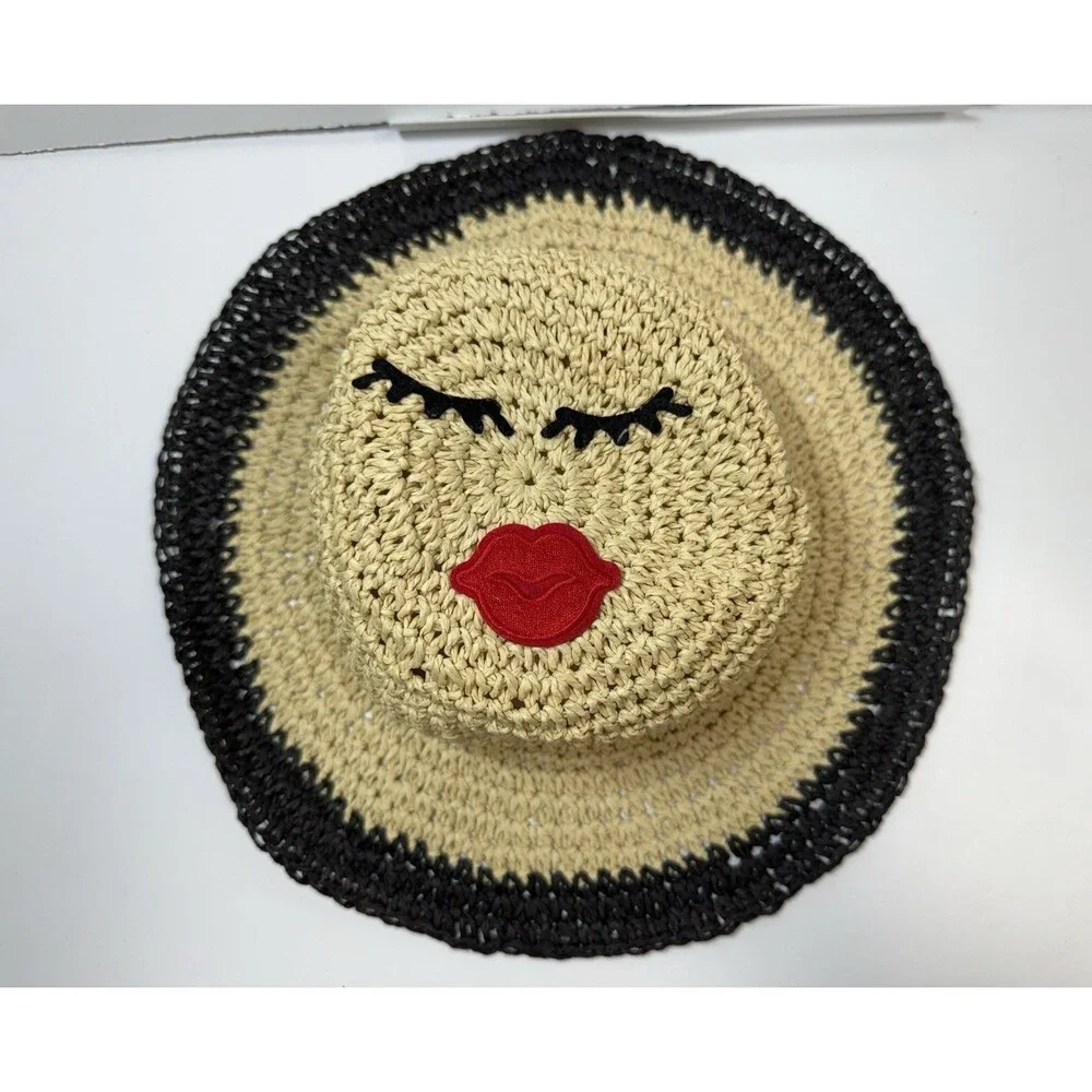 Girls Face Straw Sun Hat With Eyelashes And Lips